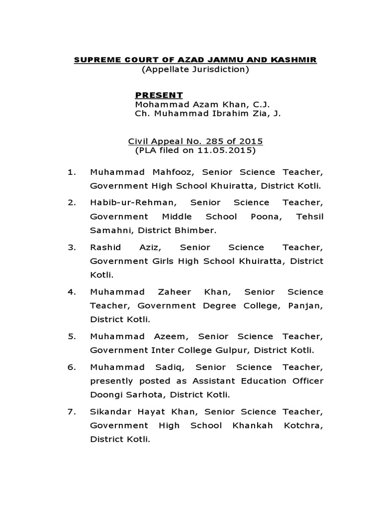 Supreme Court of Azad Jammu and Kashmir: Present | PDF | Appeal | Tribunal