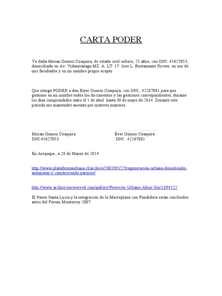 Modelo Formato Carta Poder Venta De Bien Inmueble Modelo Formato Carta ...