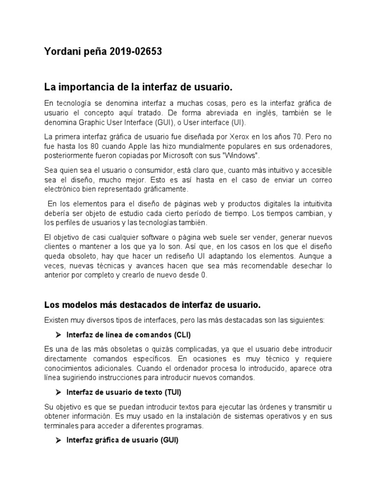 La Importancia de La Interfaz de Usuario Yordani PDF Interfaces