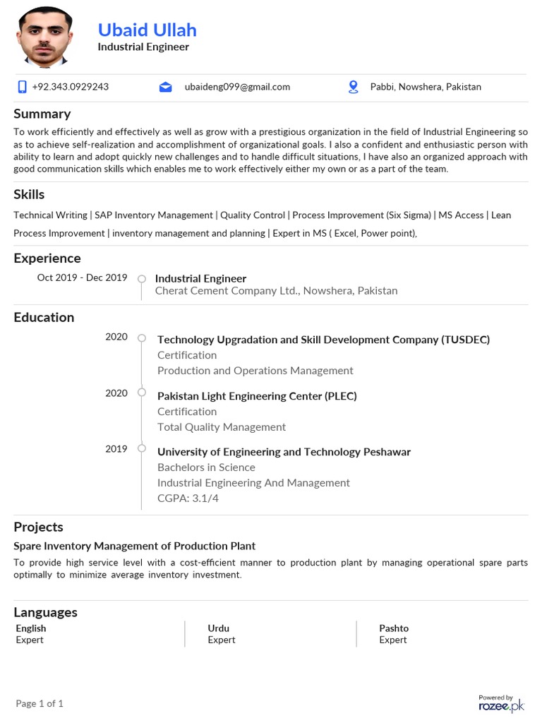 Ubaid Ullah: Industrial Engineer | PDF | Computers | Technology ...