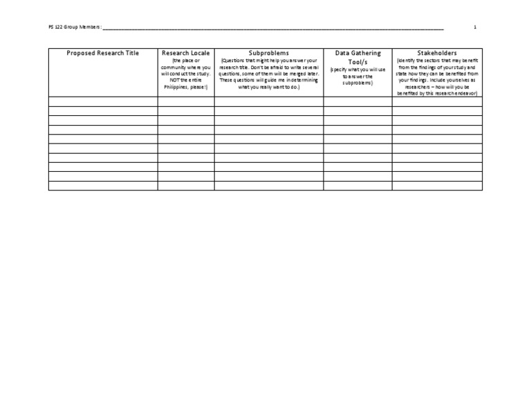 PS 122 Proposed Research Titles Matrix | PDF