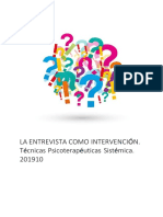 LA ENTREVISTA COMO INTERVENCIÓN. Técnicas Psicoterapéuticas Sistémica. 201910 PDF