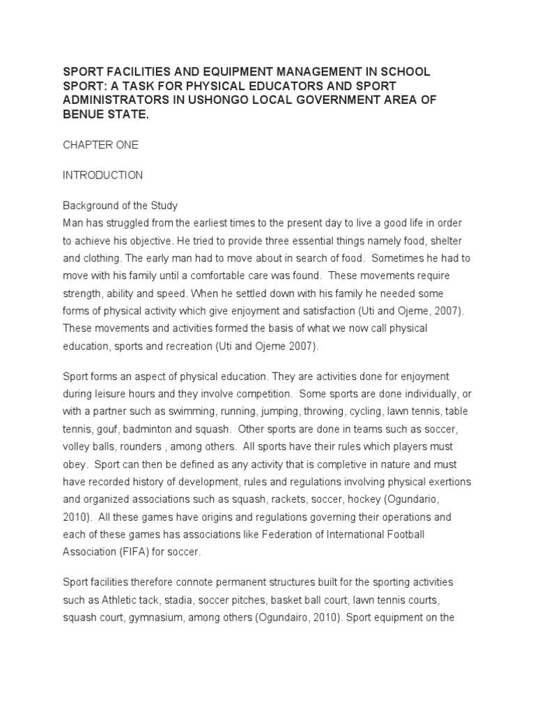 Sport Facilities and Equipment Management in School Sport A Task For