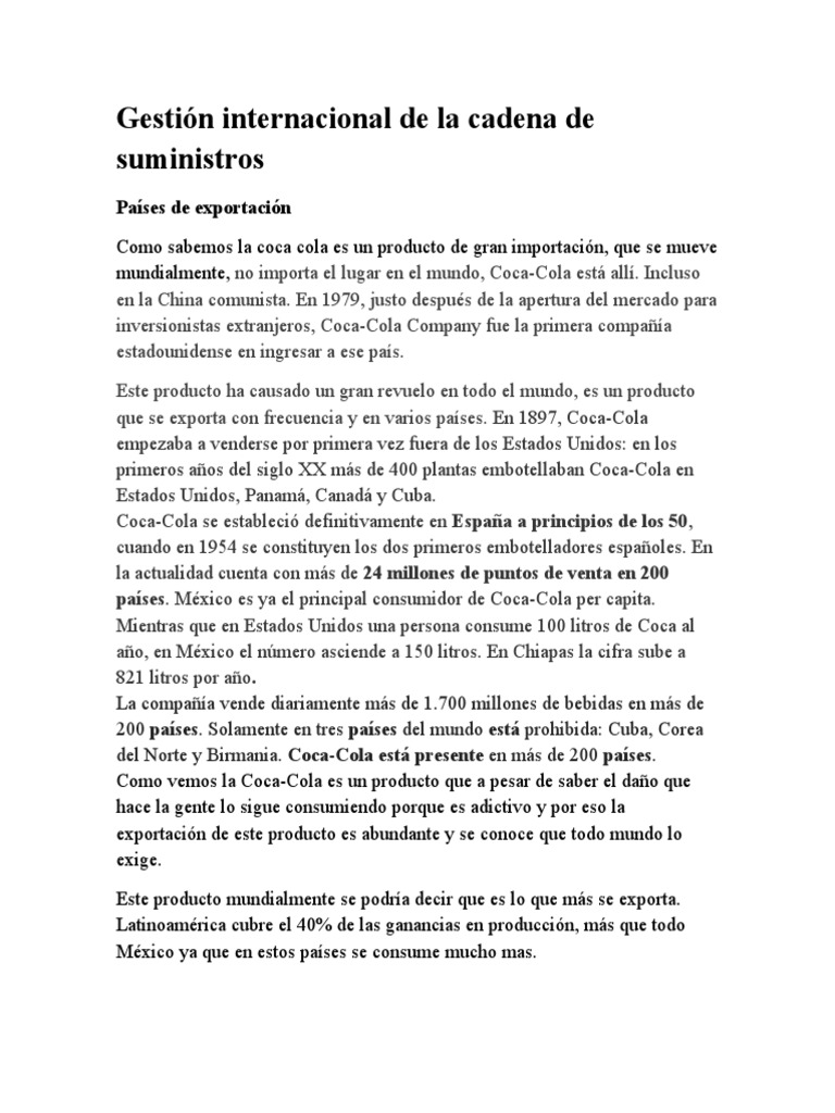 Gestión Internacional de La Cadena de Suministros | PDF | Coca Cola ...