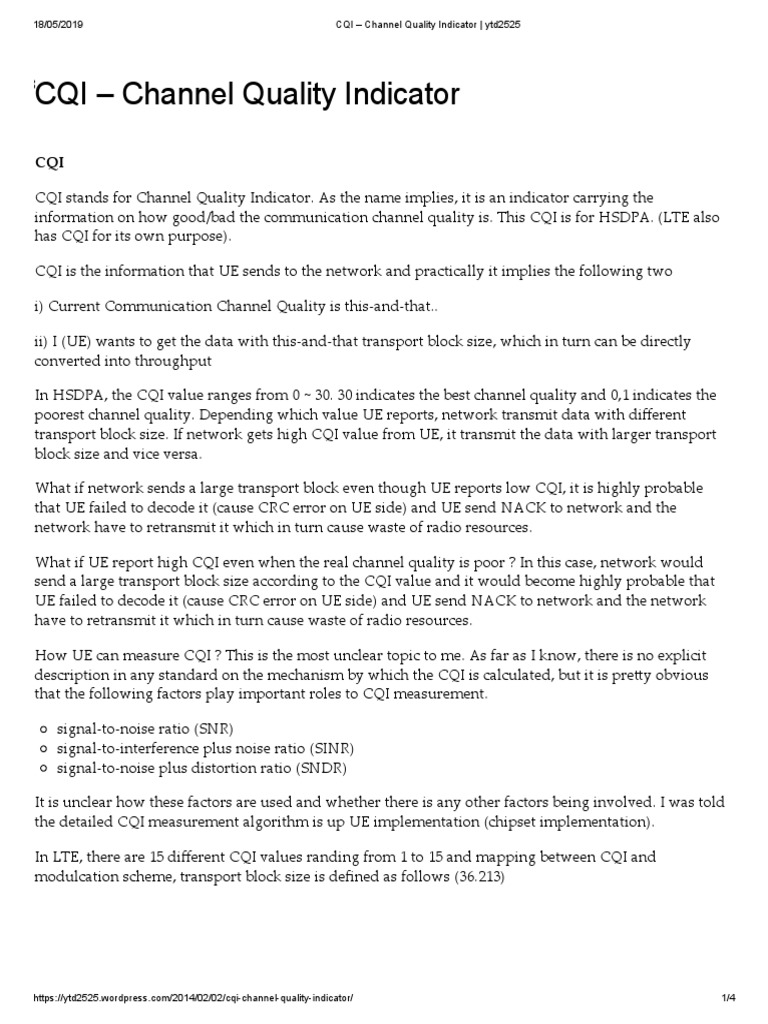 CQI Channel Quality Indicator Ytd2525 PDF Signal To Noise Ratio