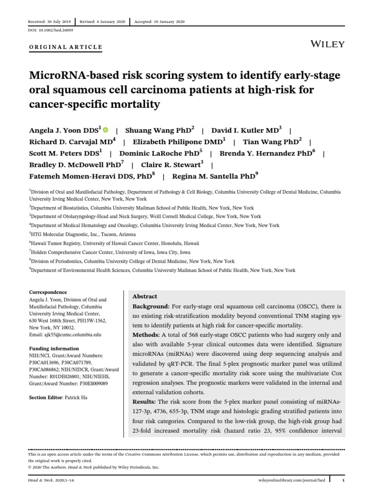 MicroRNA-based Risk Scoring System To Identify Ear | PDF | Biomarker ...
