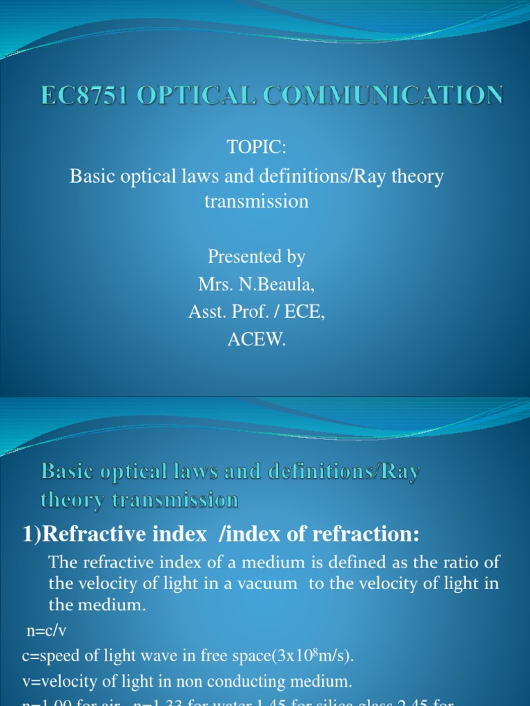 Ray Thory Transmission or Basic Optical Laws and Definitions PDF PDF