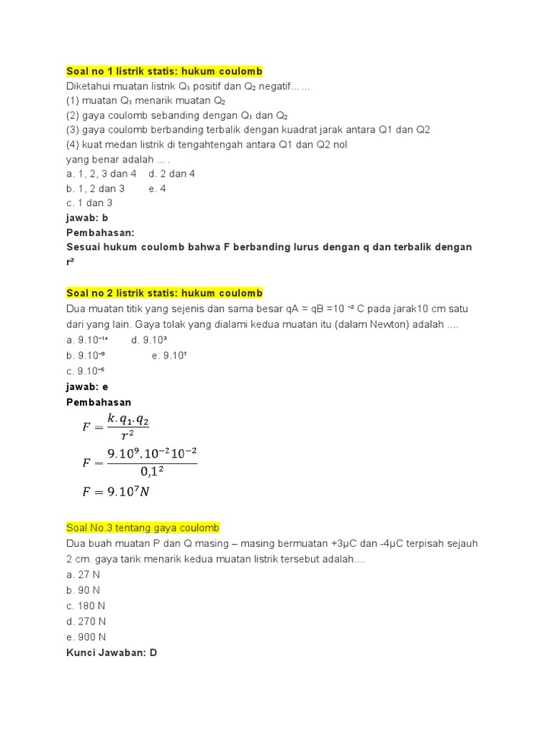 Soal Listrik Statis dan Hukum Coulomb | PDF