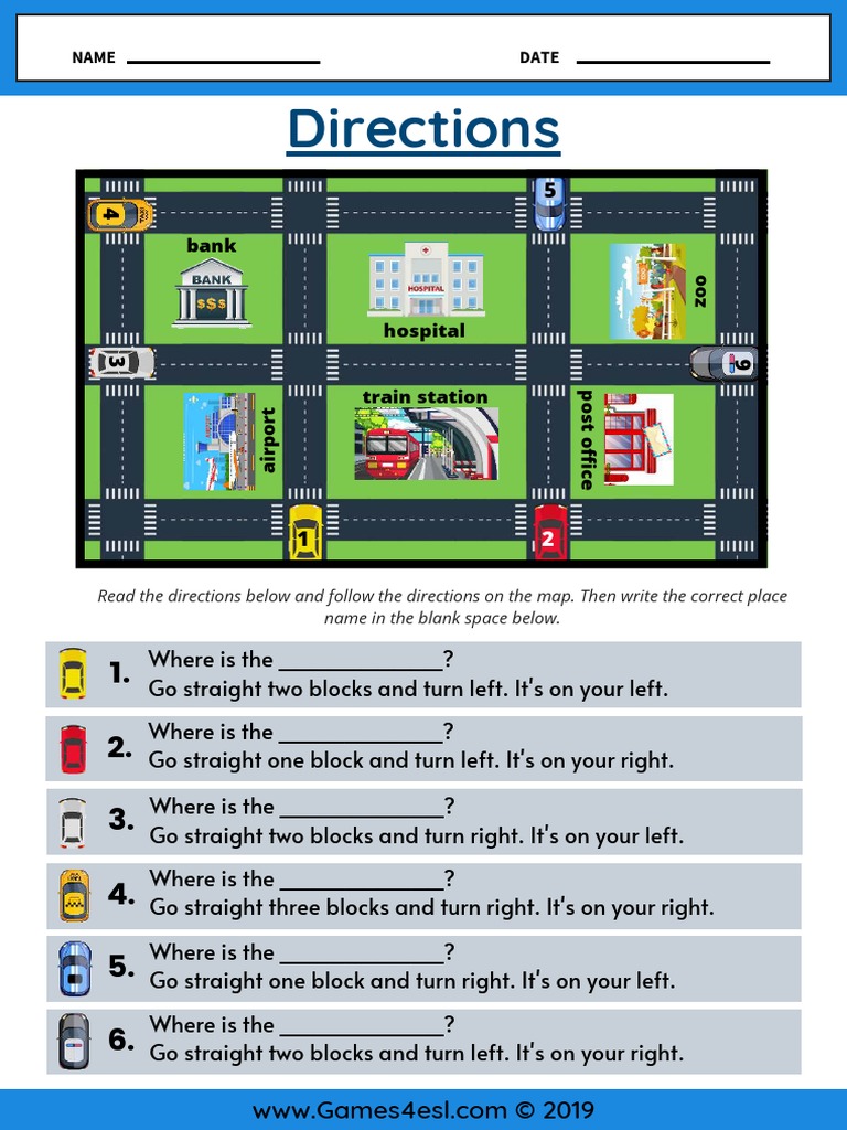 Directions Worksheet Reading Worksheet | PDF