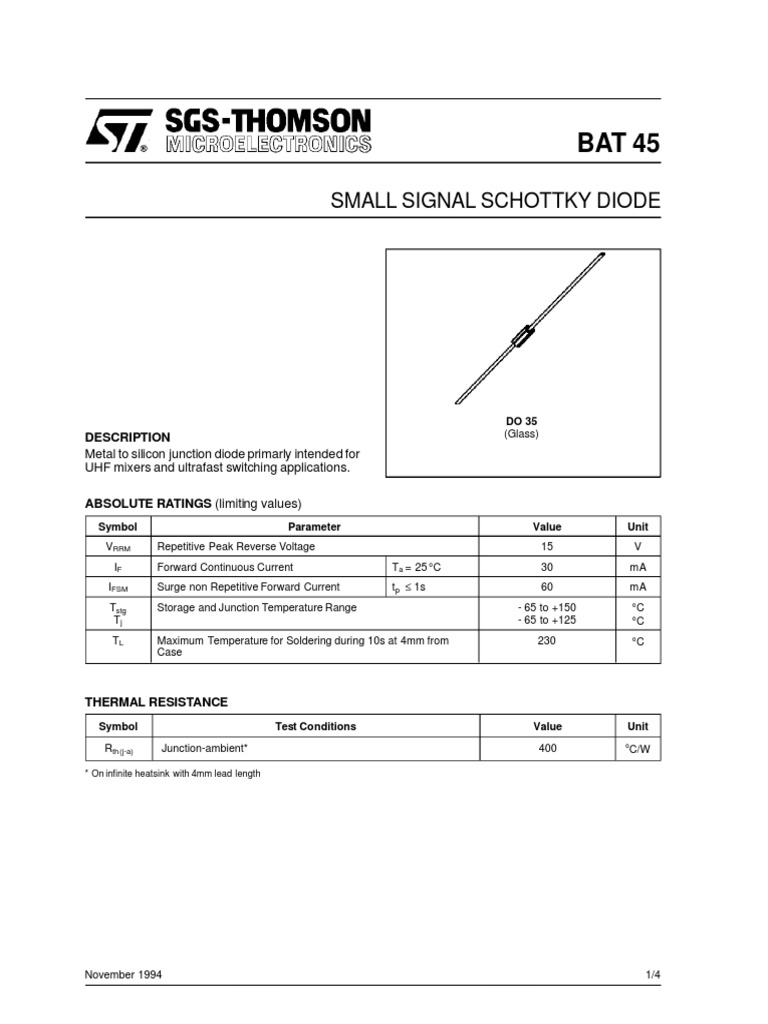 Small Signal Schottky Diode Description PDF Electronic Oscillator