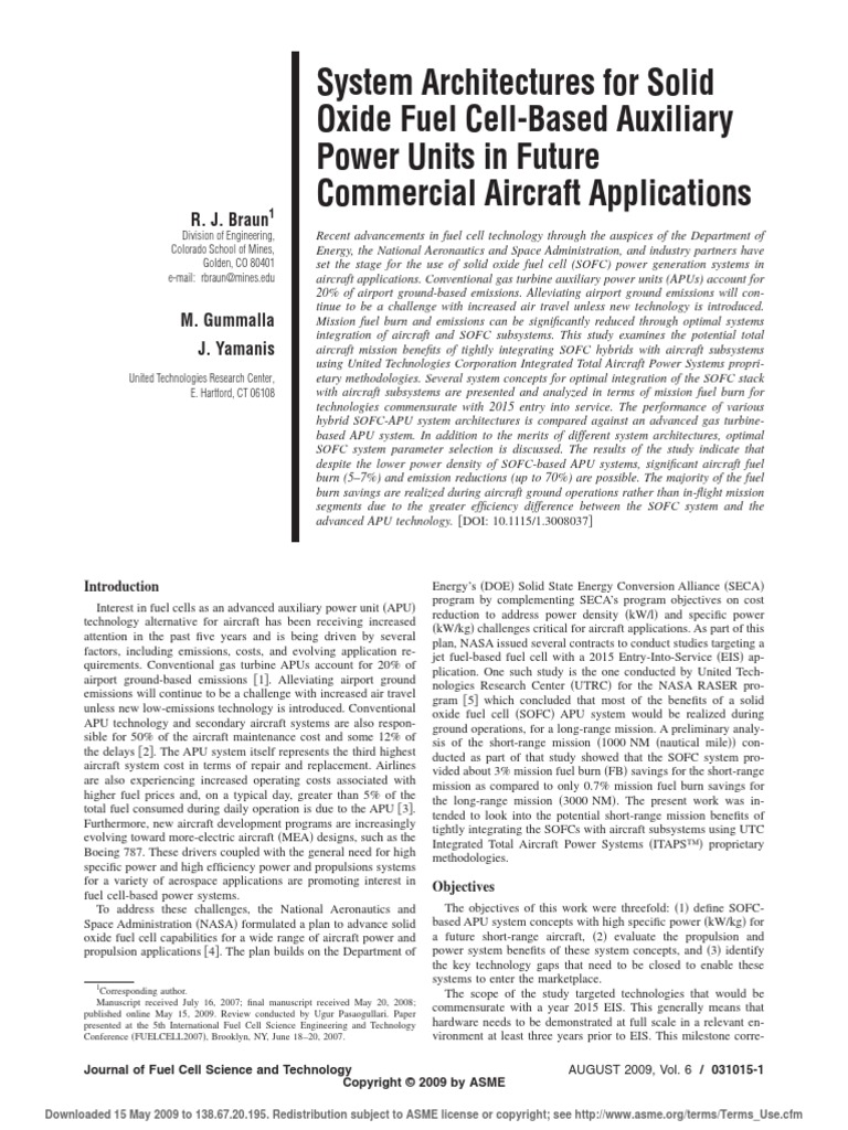 System Architectures For Solid Oxide Fuel Cell-Based Auxiliary Power ...