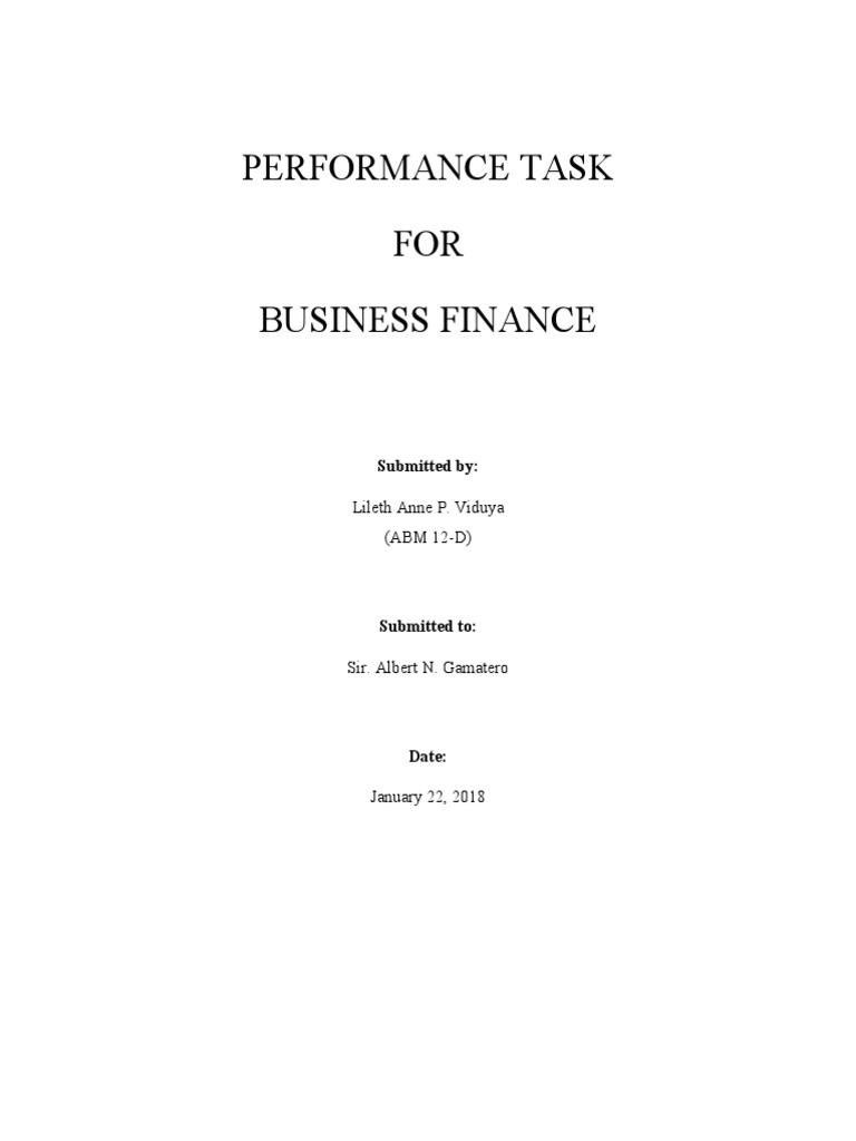 Performance Task FOR Business Finance: Submitted by | PDF | Personal ...