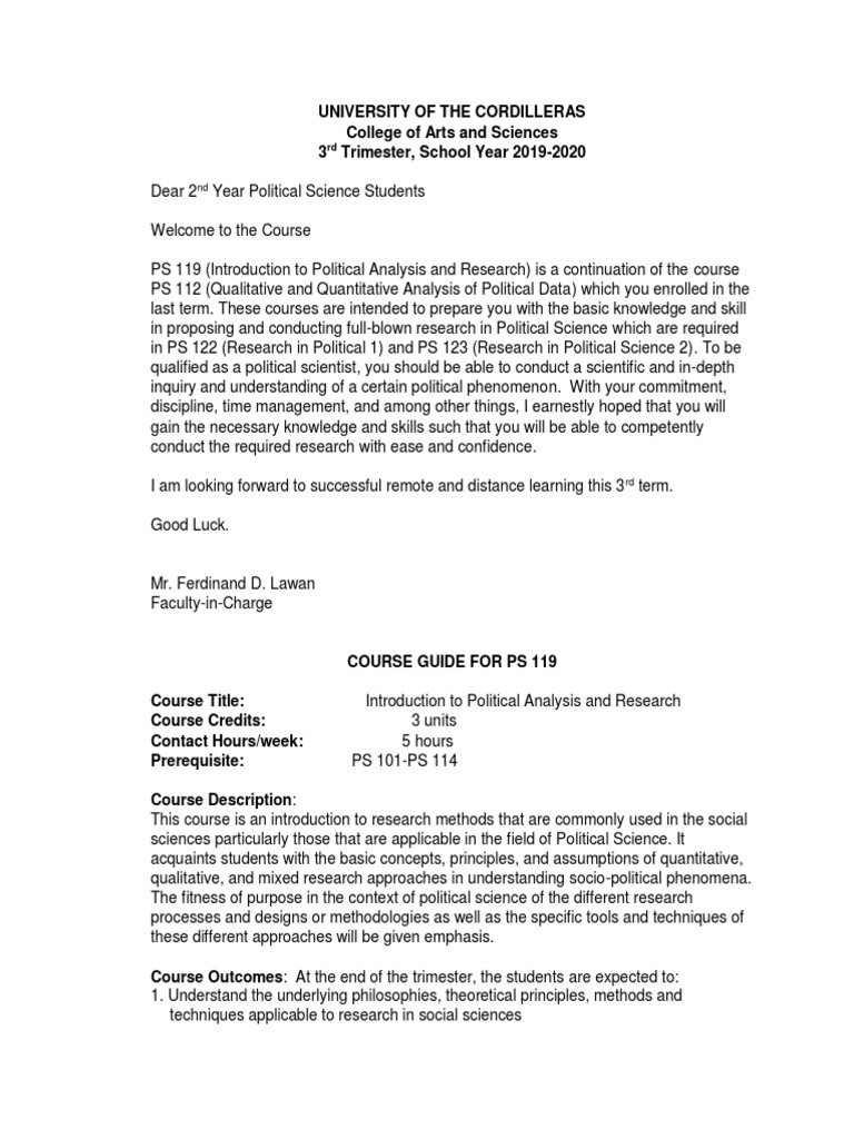Political Analysis and Research Course Guide | PDF | Quantitative ...