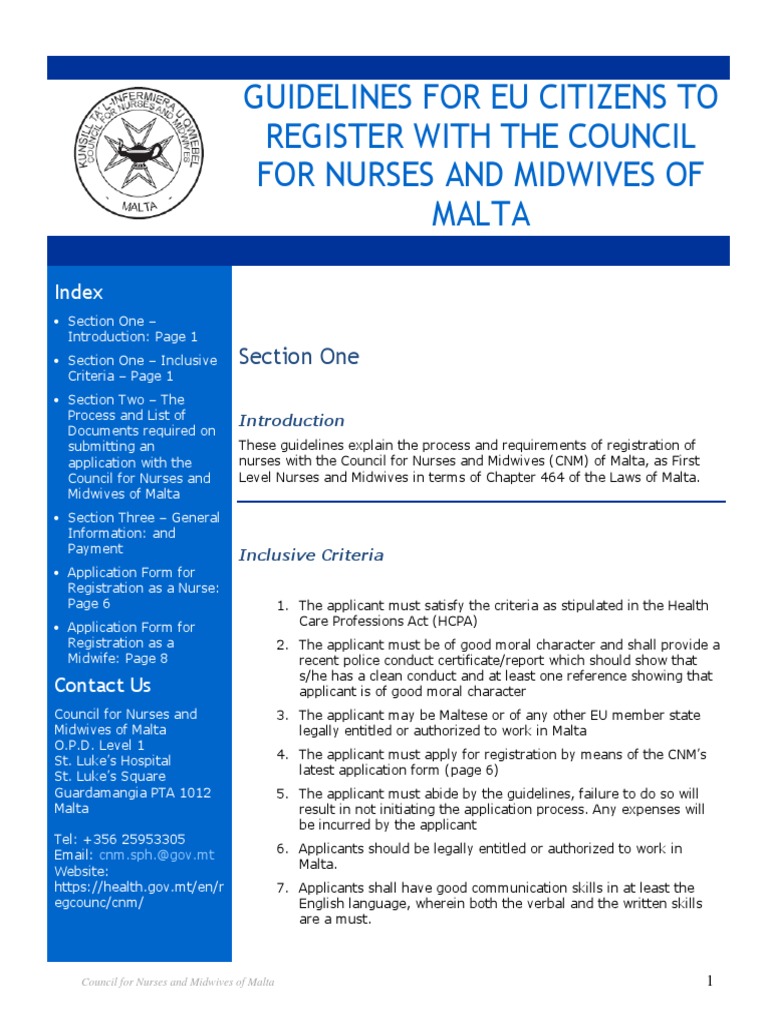 Malta Nursing Registration Guidelines | PDF | Midwife | Nursing