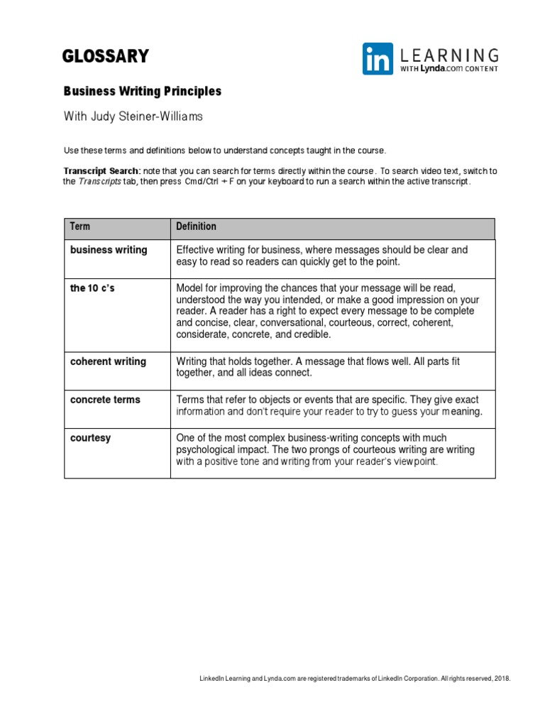 Glossary Business Writing Principles | PDF