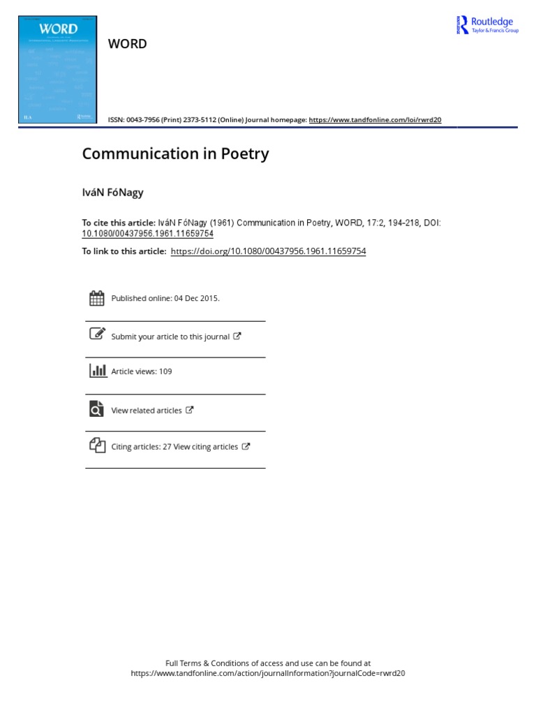 Fónagy, Communication in Poetry | PDF | Poetry | Semiotics