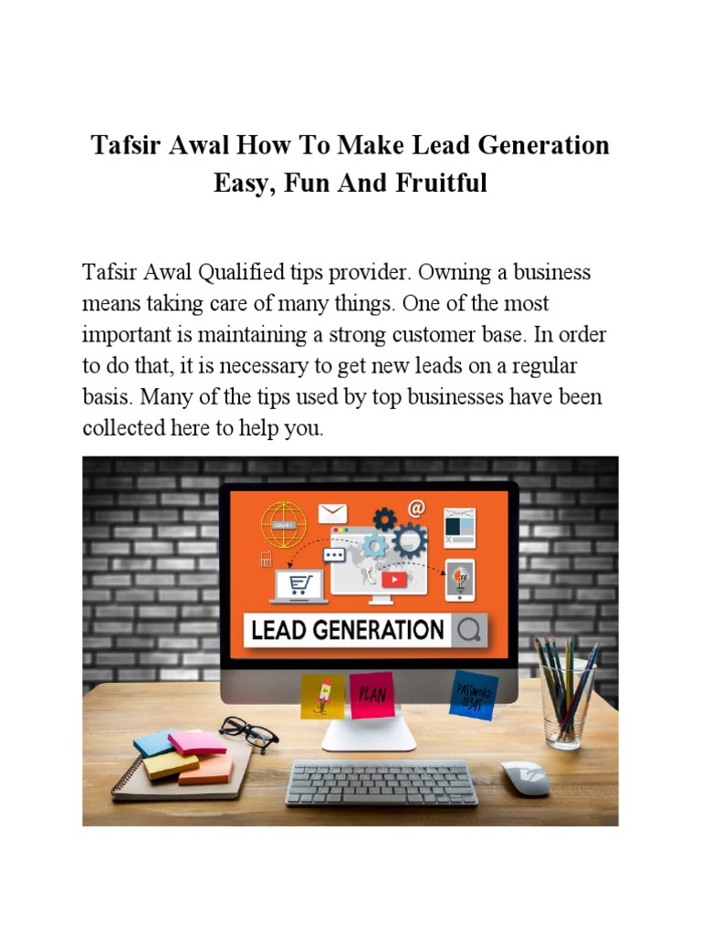 Tafsir Awal How To Make Lead Generation Easy Fun And Fruitful PDF 