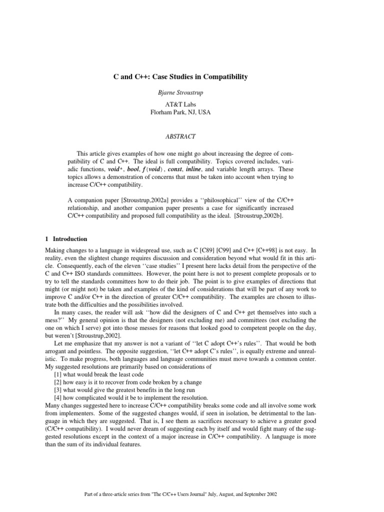 C and C++ Case Studies in Compatibility Bjarne Stroustrup PDF C++