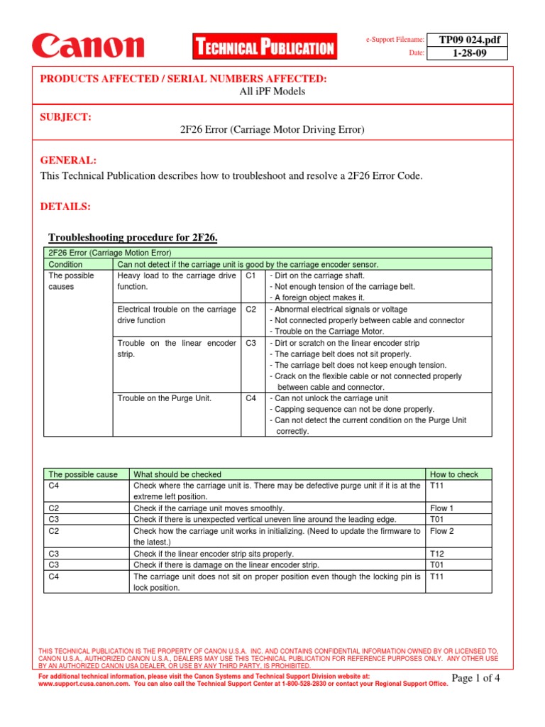 2F26 Error (Carriage Motor Driving Error) | PDF | Equipment | Computing
