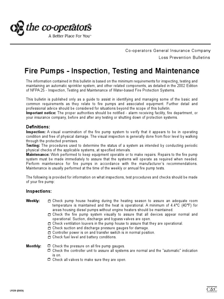 Fire Pump Inspection and Maintenance Guide | PDF | Pump | Engines