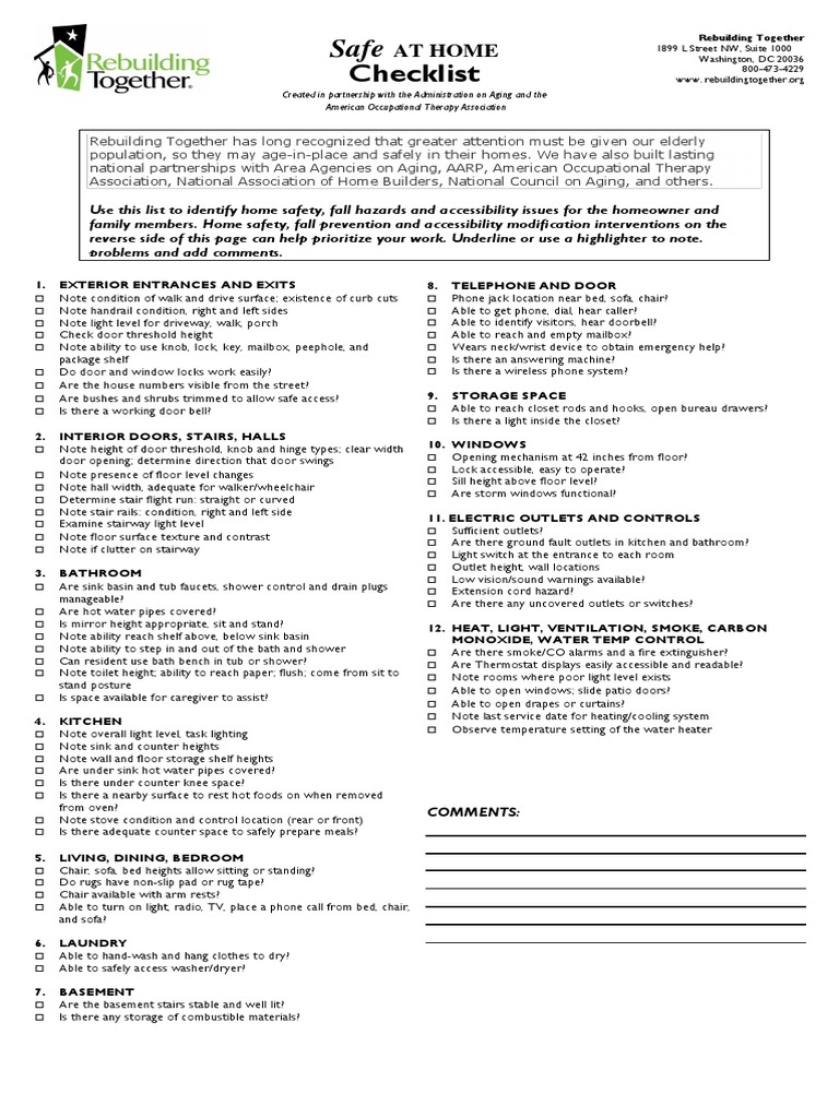 Rt aging in place safe at home checklist pdf door water heating