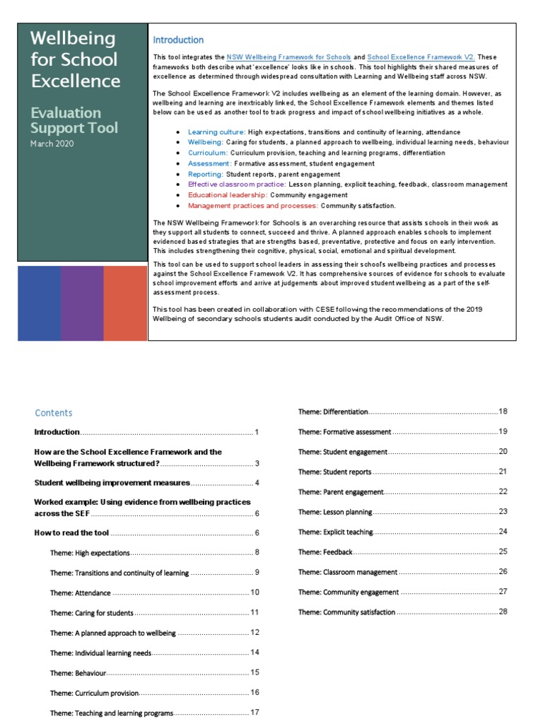 Wellbeing Evaluation Tool for Schools | PDF | Schools | Well Being