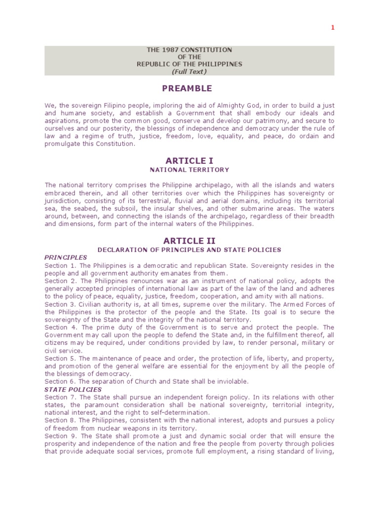 The 1987 Constitution | PDF | United States House Of Representatives ...