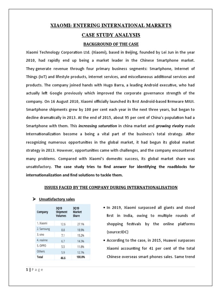Case Study Xiaomi PDF Xiaomi Smartphone