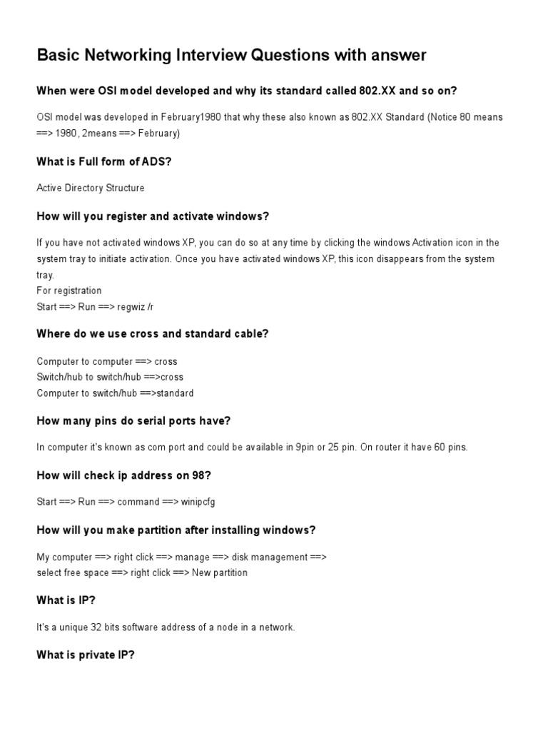 Basic Networking Interview Questions With Answer Download Free PDF Ip Address Domain Name