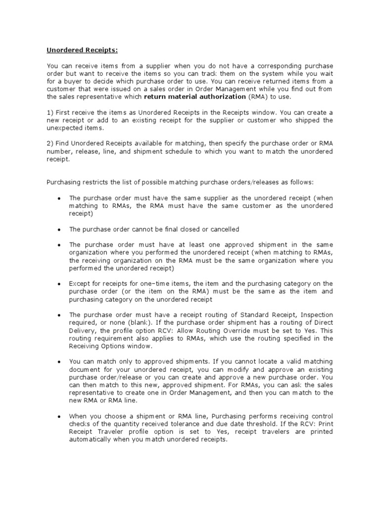 Unordered Receipts Process Guide | PDF | Receipt | Service Industries