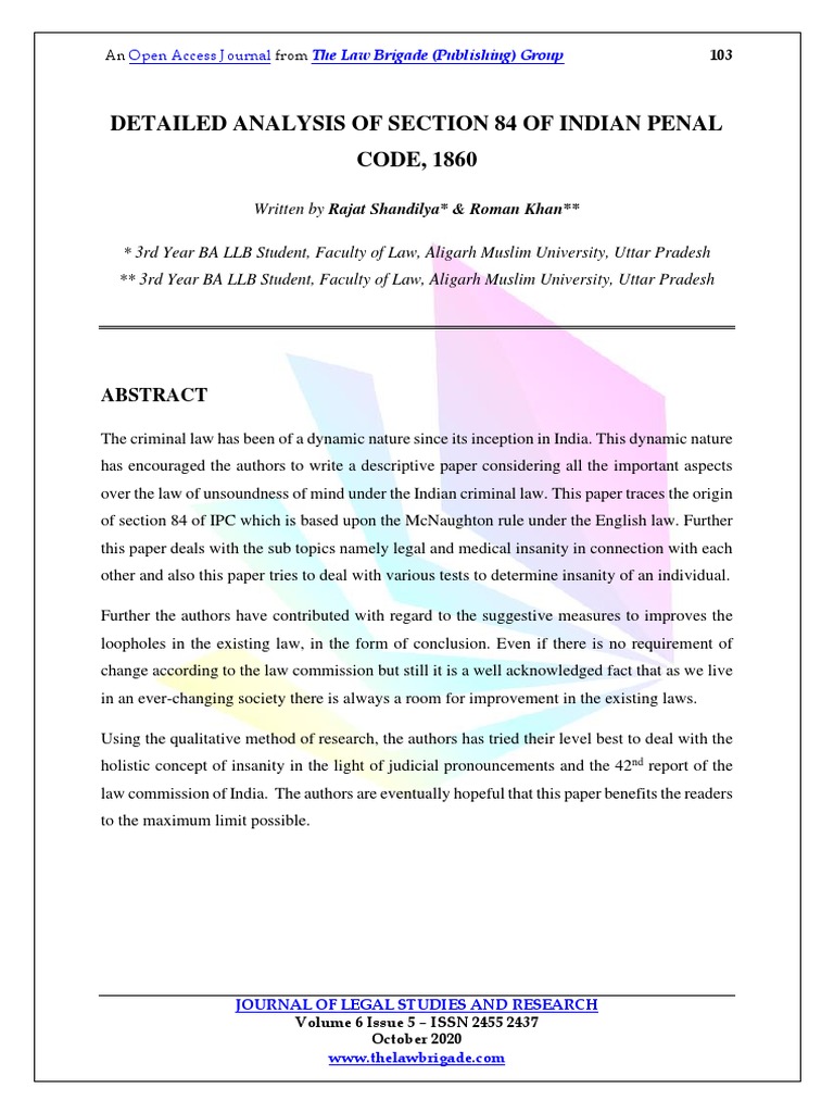 Analysis of IPC Section 84: Insanity Defense | PDF | Insanity Defense ...