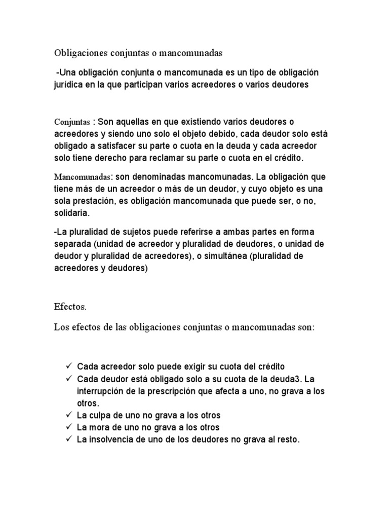 Obligaciones Conjuntas y Mancomunadas | PDF | Pagos | Deuda