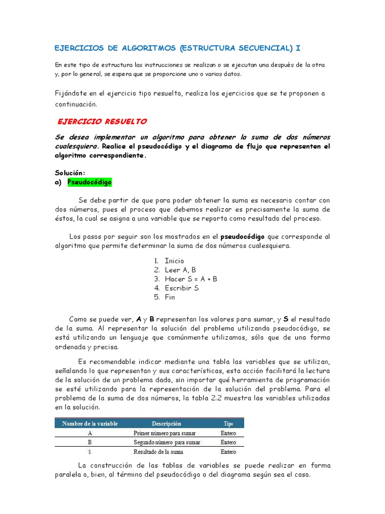 Ejercicios de Algoritmos 1 Estructura Secuencial I | PDF | Algoritmos ...