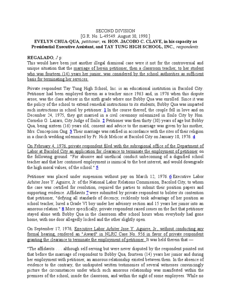 Chua Cua vs. Clave Download Free PDF Affidavit Teachers