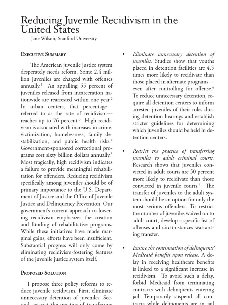 Reforming Juvenile Justice to Reduce Recidivism | PDF | Recidivism ...