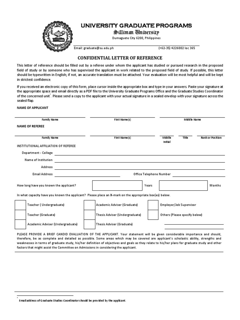 Silliman University Reference Form | PDF | Graduate School | Thesis