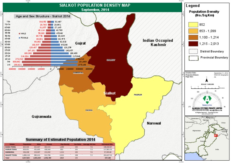 Sialkot Population Density Map PDF Geodesy Earth Sciences