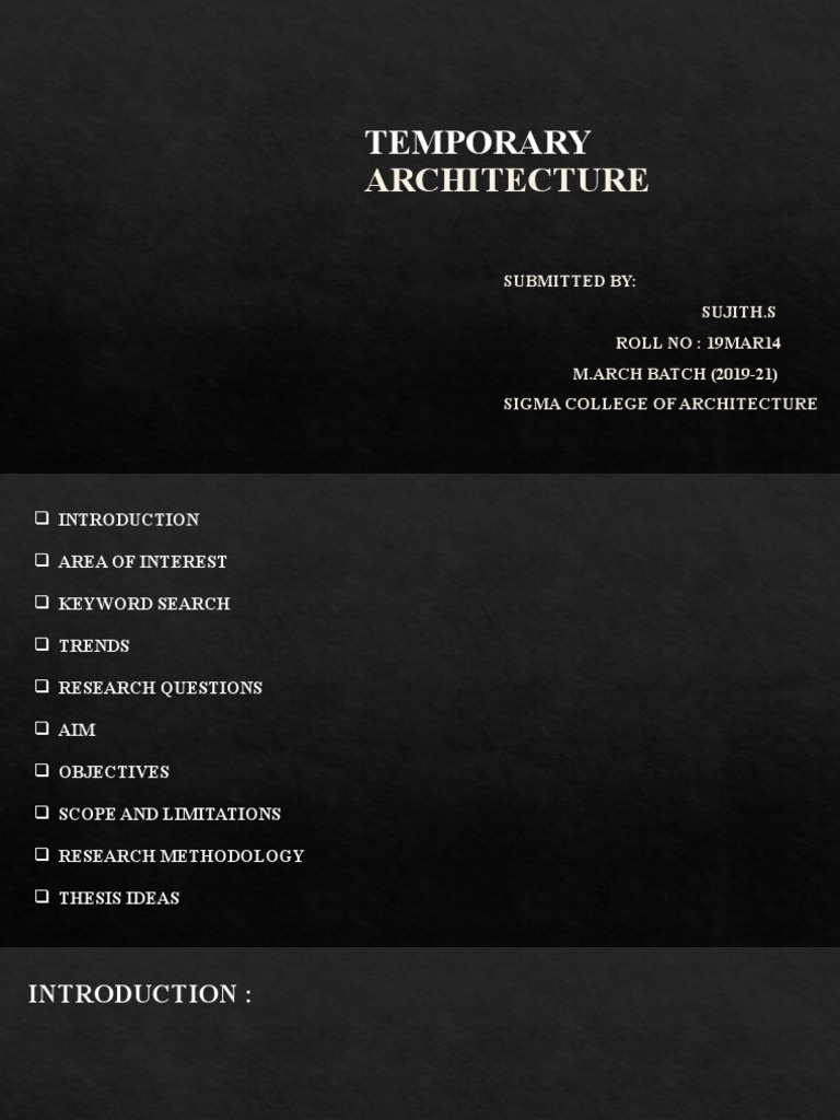 Temporary Architecture Thesis Overview | PDF | History