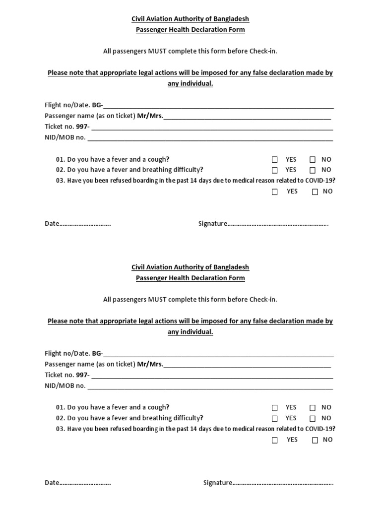 Covid 19 Health Declarion Form Pdf Pdf