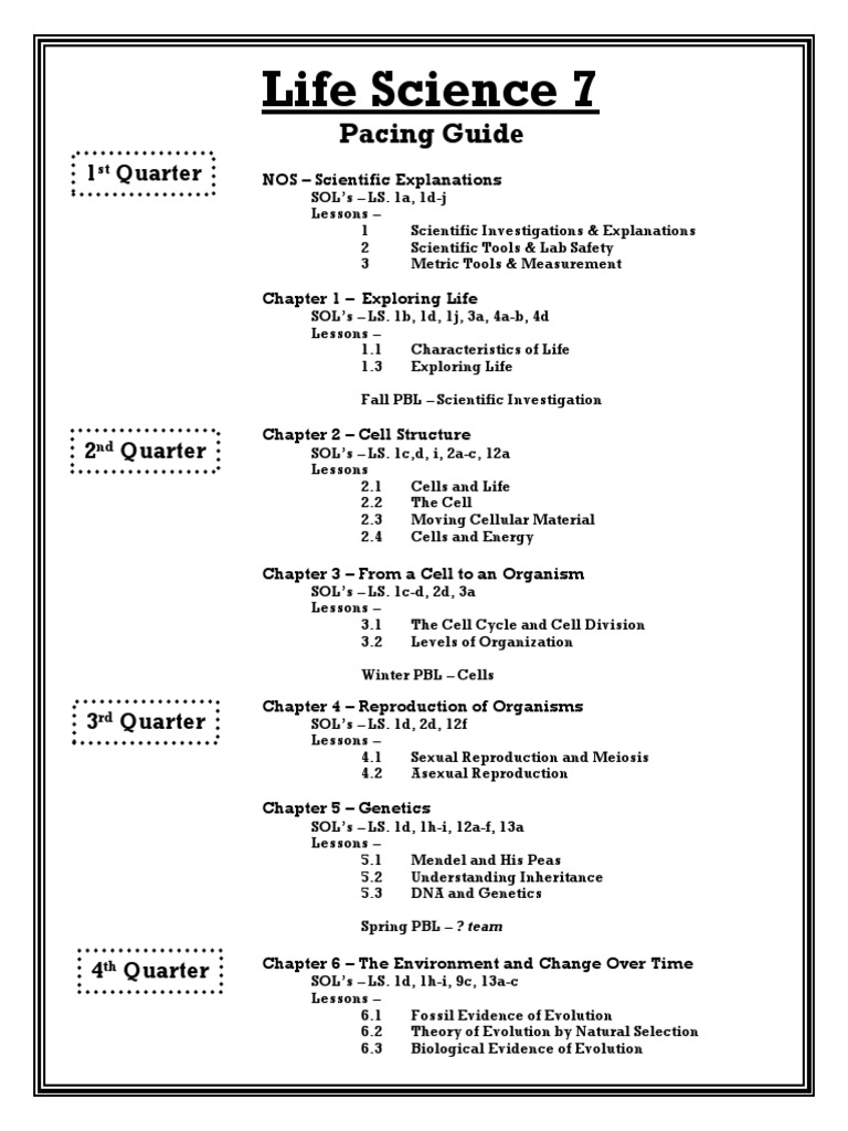 Life Science 7 Pacing Guide Overview | PDF | Sexual Reproduction ...