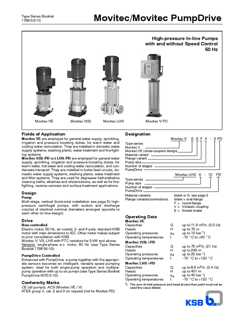 KSB Movitec Pump Series Overview | PDF | Pump | Electric Motor
