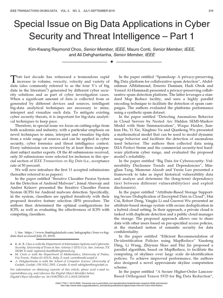 Special Issue On Big Data Applications in Cyber Security and Threat