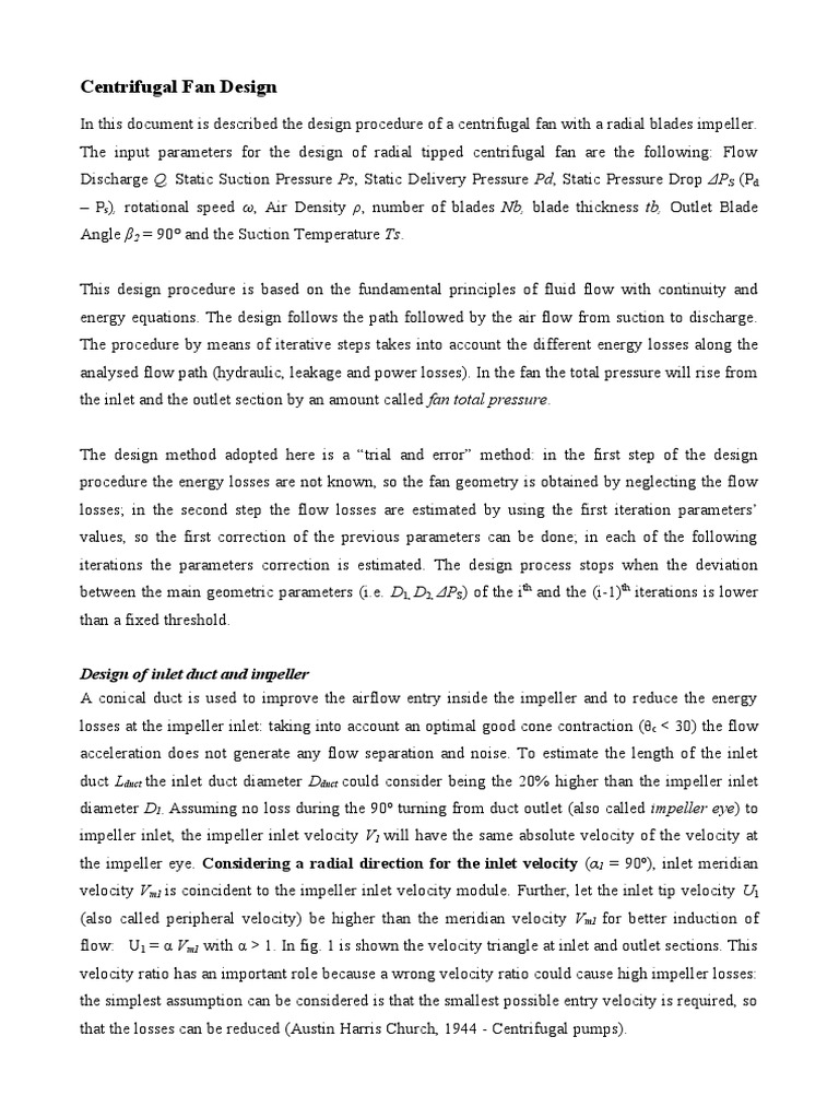 Centrifugal Fan Design: Design of Inlet Duct and Impeller | PDF ...