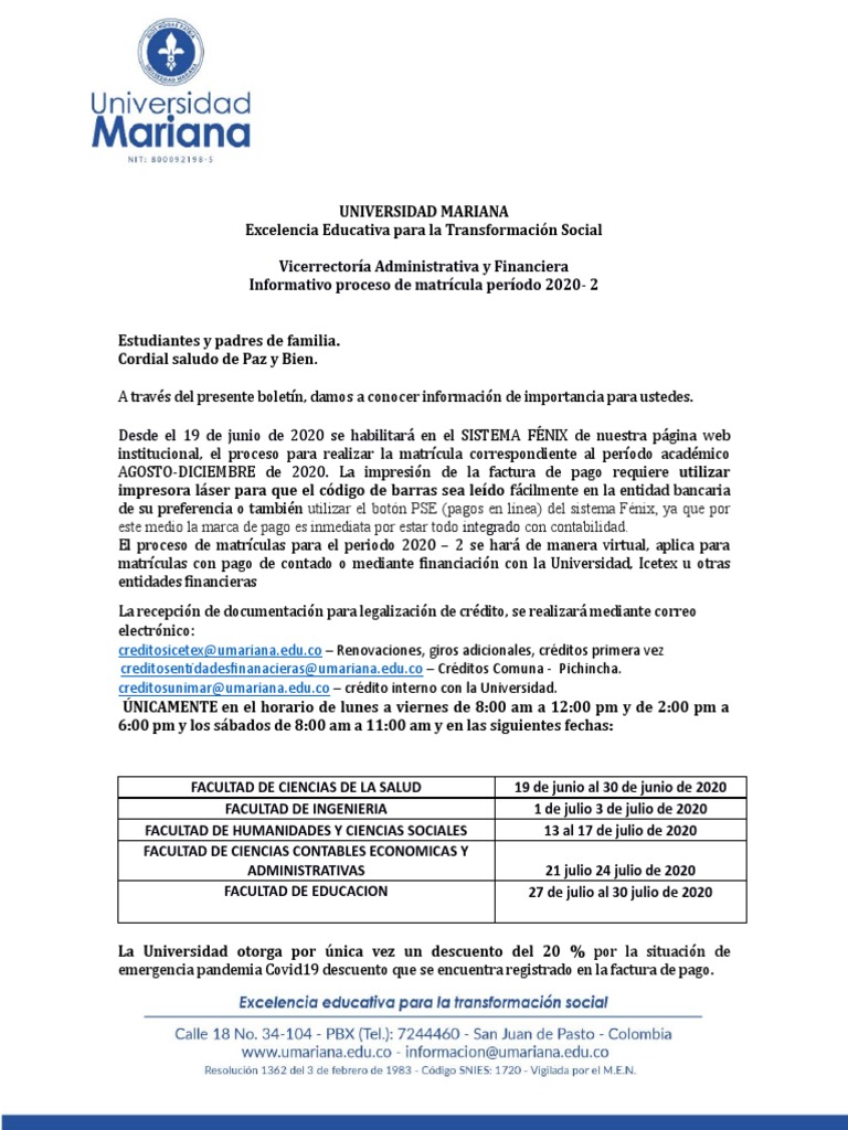 BOLETIN INFORMATIVO PERÍODO 20202 | PDF | Business