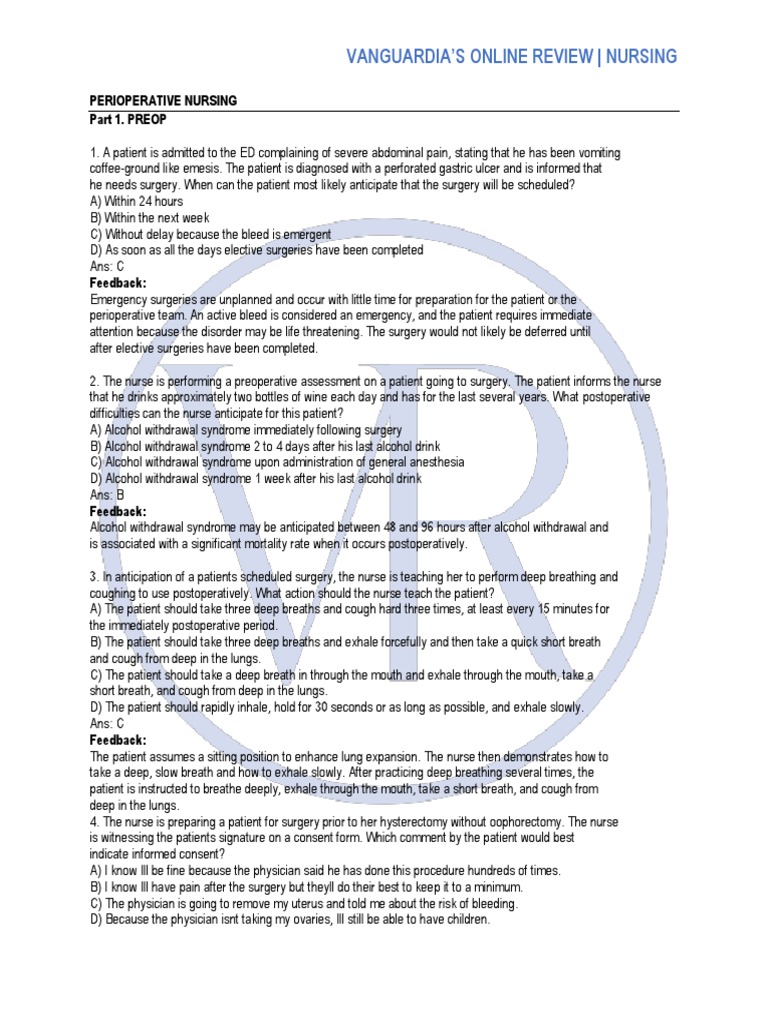 Preoperative Nursing Guidelines | PDF | Surgery | Perioperative