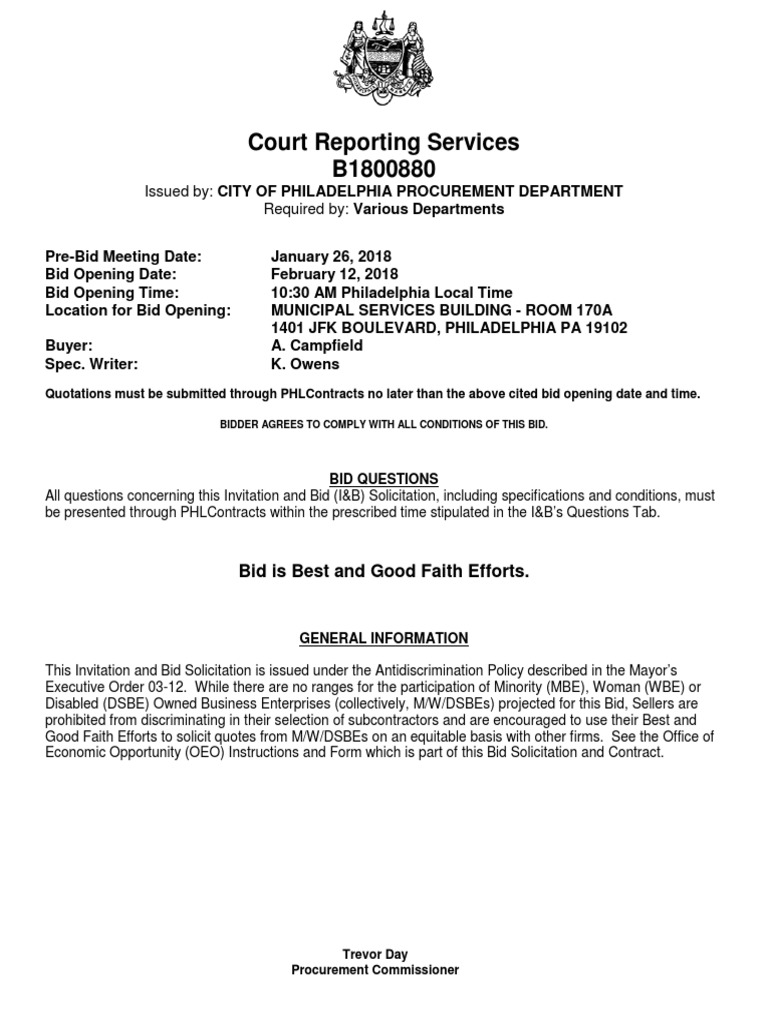 Philadelphia Court Reporting Bid B1800880 | PDF | Deposition (Law) | Cheque