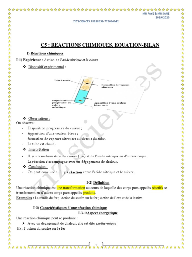 Réactions chimiques et équations bilan | PDF | Réactions chimiques ...