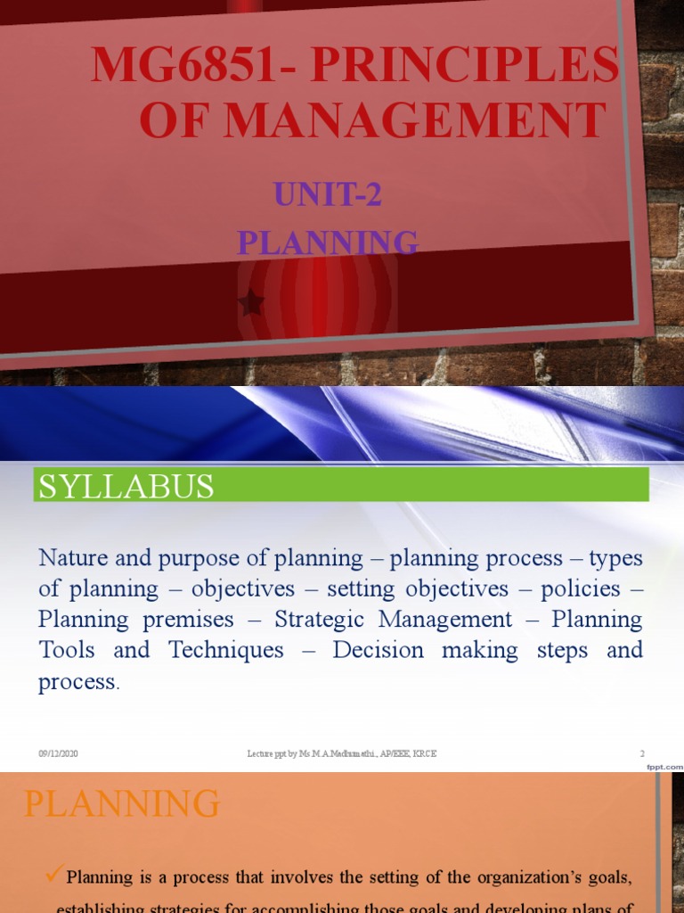 Principles of Management - Unit 2 | PDF | Goal | Strategic Management