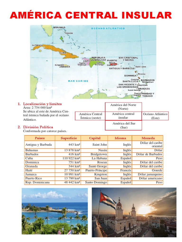 América Central Insular: Países, Capitales e Idiomas | PDF | Antillas ...