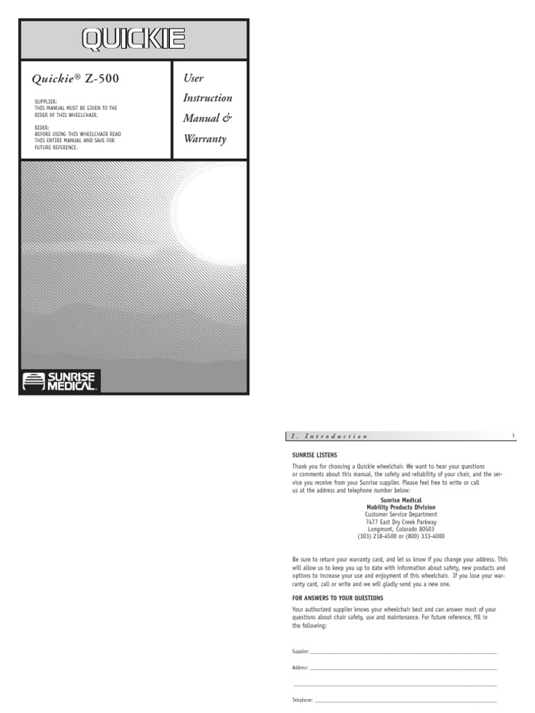 Quickie User Instruction Manual & Warranty PDF
